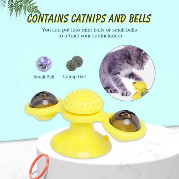Kattvindkvarnleksak, Kattvindkvarnspinnleksak Snurrbord Interaktiv Katt Snurrande Vindkvarnleksak med LED-boll och Catnip-boll Sugkopp Repning, Blå