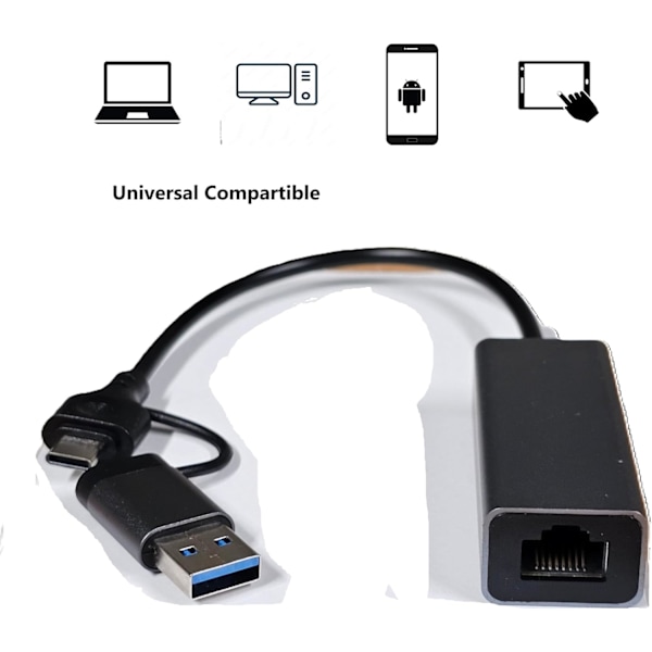 USB C/A Ethernet-adapter LAN-netværk RJ45 til smartphone, tablet, pc, spillekonsol