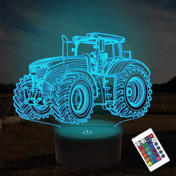 3D Lastbil Traktor Bil Nattlampa Bordskrivbordslampa Optisk Illusion Lampor 16 Färgväxlande Ljus LED Bordlampa Jul Födelsedag Barn Barn Dekoration Leksak Present