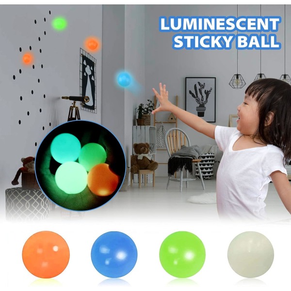 5 st självlysande stress relief bollar Klibbiga bollar, dekompressionsleksaker bollar, fastnar på väggen och sakta faller av, roliga leksaker för vuxna och barn