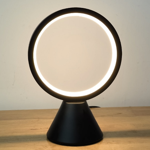 Moderne cirkel bordlampe LED varmt lys natbordlampe sort soveværelseslampe med dæmpbar berøringskontrol til læsning soveværelse
