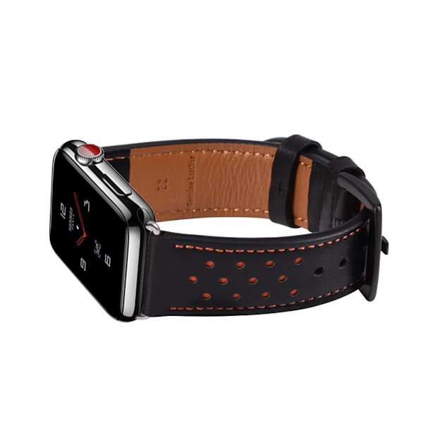 Lærrembånd til Apple Watch iWatch Sort og Orange 42mm