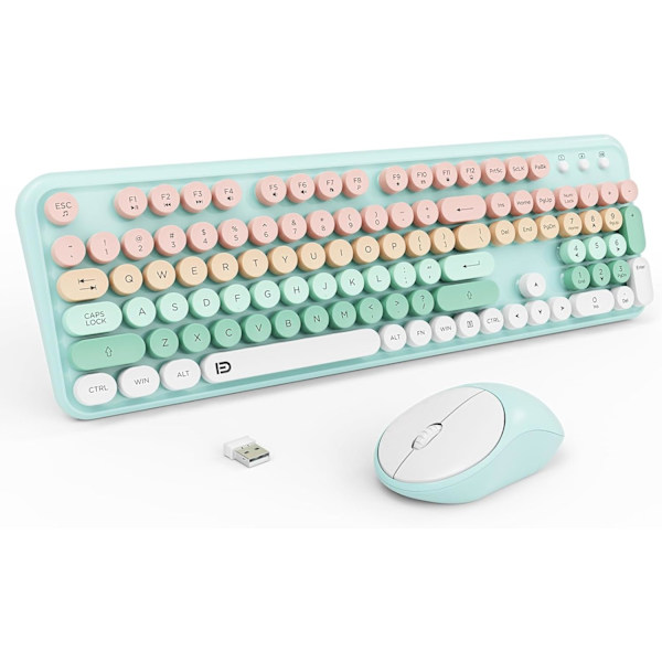 2,4 GHz Trådløst Tastatur og Mus Sæt med Skiftknap Fuldt Tastatur Kompatibelt med Laptop/PC/Notebook/Smart TV (Pink+Blå)