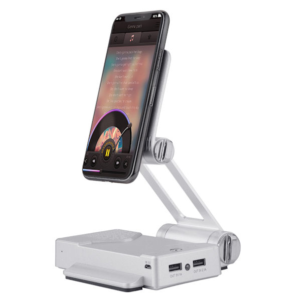 3-in-1 10000mAh virtapankki, puhelinteline, Bluetooth-kaiutin magneettisella imulla - Kuunshopea