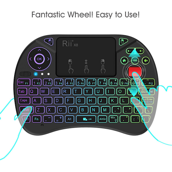 X8 Mini Tangentbord, 2.4GHz Bärbart Trådlöst Tangentbord med Touchpad-Mus, RGB-Bakgrundsbelysning, Uppladdningsbart Batteri för Android TV-Box/Mac/PC/Nvidia Shield