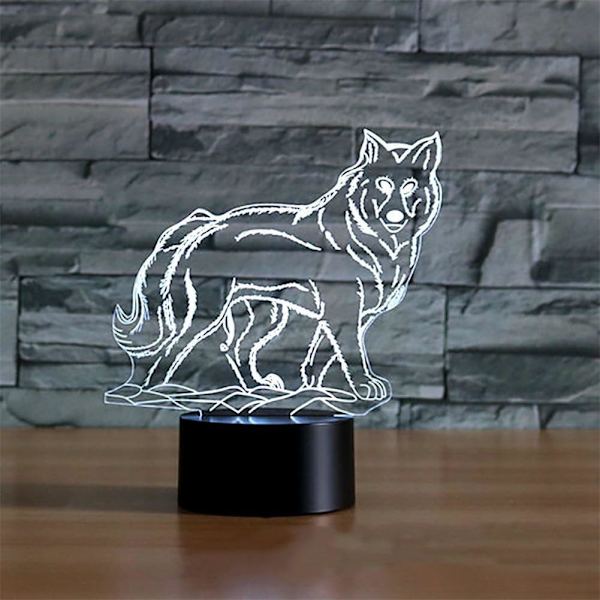 3D Optisk Illusion Varghuvud Färgrik Ljuseffekt Touch-brytare USB-driven LED Dekoration Nattlampa Skrivbordslampa