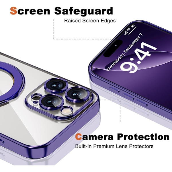 Kompatibelt med iPhone 16 Pro Skal med Magnetisk Ringstativ [Kompatibelt med Mag-Safe] [Fullständigt Kameralinsskydd] Pläterad Klar Pho Purple