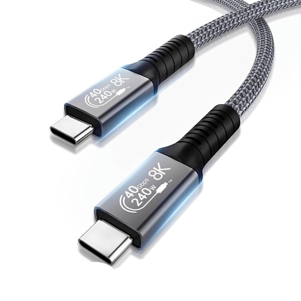 USB 4-kabel, Thunderbolt 4-kabel, USB-C till USB C-kabel 1 meter, 8K@60Hz-skärm/40 Gbps dataöverföring/240 W PD-laddning