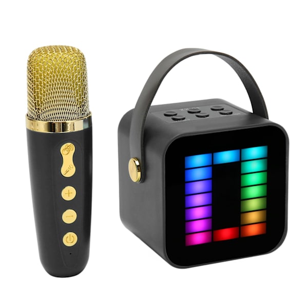 Mini Karaoke Maskin Set RGB Pickup Ljus Digital Behandlingschip Handhållen Bärbar Bluetooth Högtalare med Mikrofon Svart