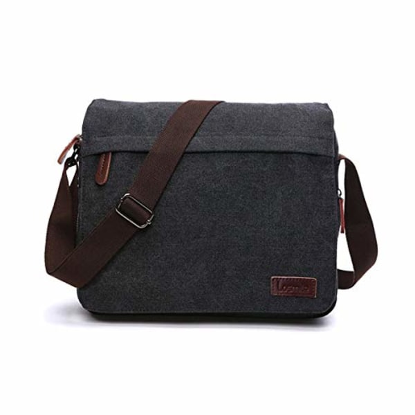 Herrväska, canvas axelväska, 13,3\" laptopväska för arbete och skola, axelväska.(SVART)