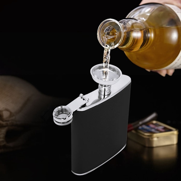 Rustfrit Hip Flask i Sort Lædertragt med To Vinkop Sæt til Fødselsdagsgave (7oz)