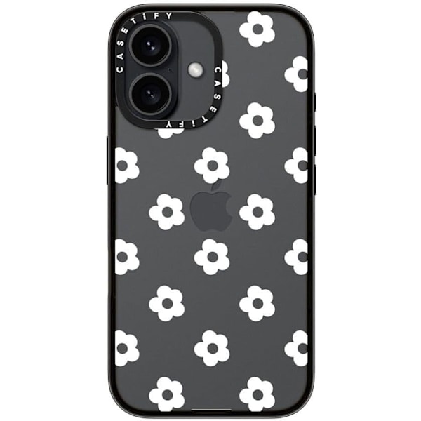 Kompakt iPhone 16 Cover [1,2 m 2X Militær Standard Drop Beskyttelse/Slankt/Letvægt] - Små Tusindfryd - Hvid - Klar Sort