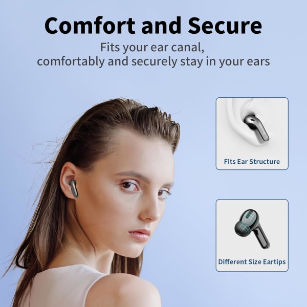 Bluetooth-kuulokkeet True Wireless -nappikuulokkeet 60 tunnin toistoaika LED-virranäyttö Kuulokkeet langattomalla latauskotelolla IPX5-vedenpitävät korvanappikuulokkeet Black