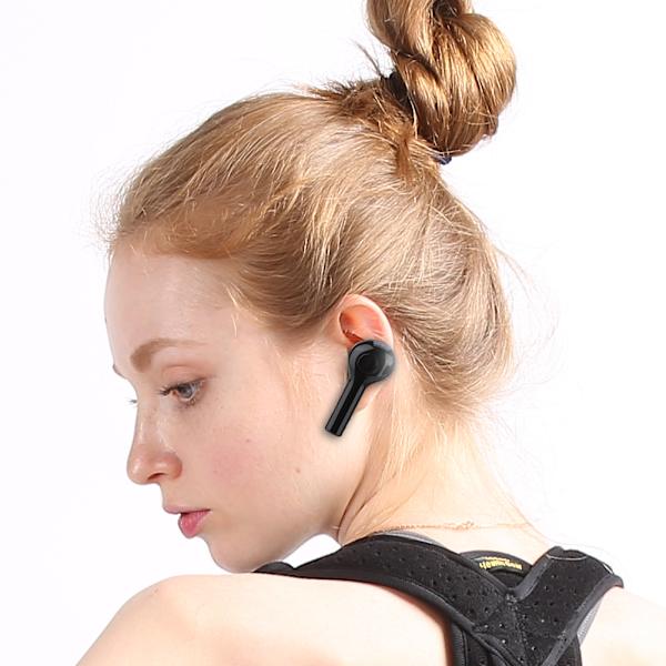 Trådløs Bluetooth 4D Stereo Binaural Sports Headset TWS Mini Earpiece Vandtæt (Sort)