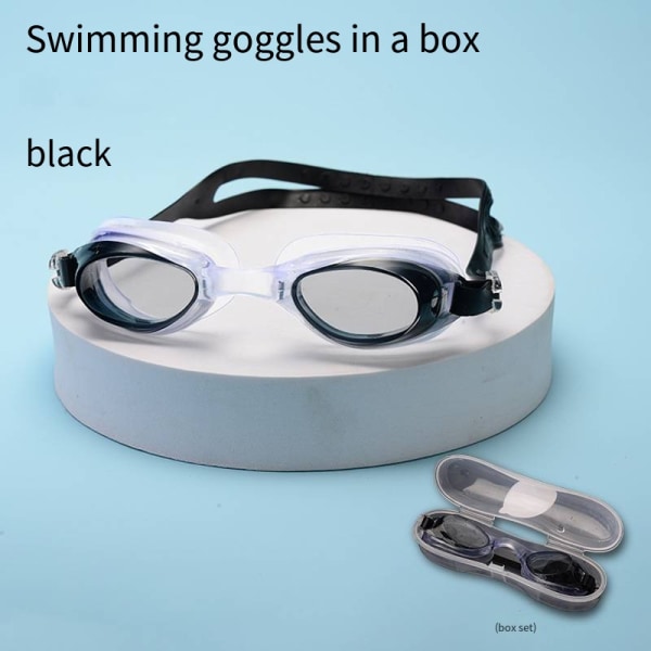 Vandtætte briller Unisex svømmebriller flade briller justerbare Black(boxed swimming goggle)