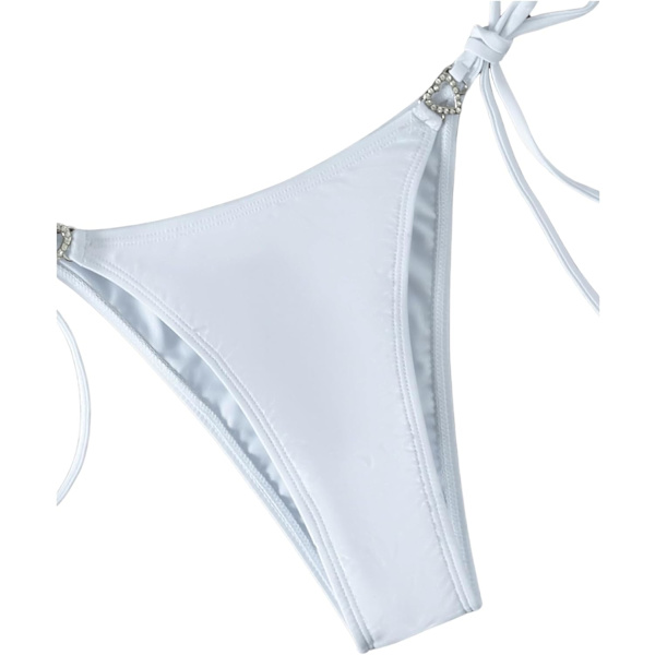 WJSM Naisten Halter-solmio Sivu Kolmio Bikinisetti Korkea Leikkaus 2-osainen Bikini Uimapuku Uimapuku Rhinestone White M