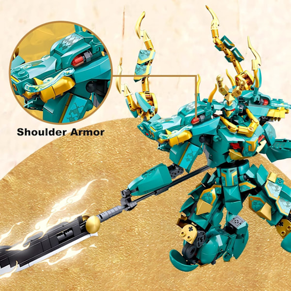 Mech Robot Byggesæt til Voksne, Cool Grøn Drage Kriger Model Kit med Lang Spyd Legetøj Playset, 704 stk Samleobjekt Mytiske Ninja Gaver