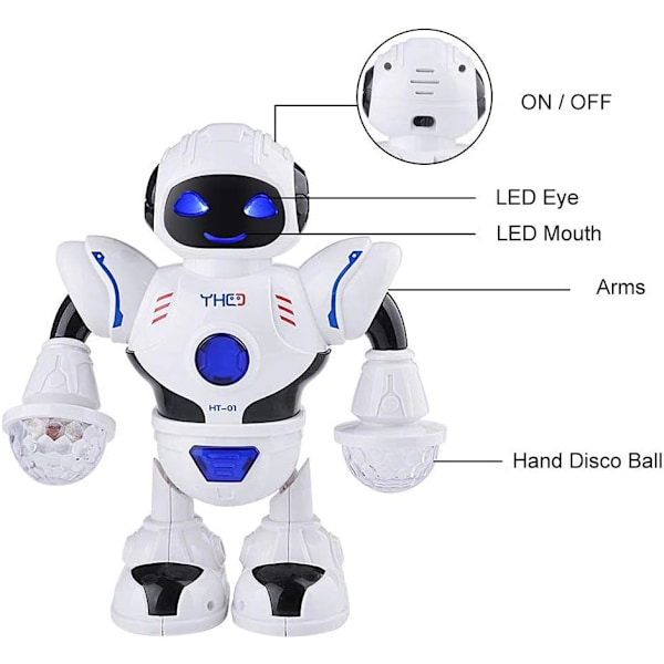 Elektronisk robotlegetøj, smart rumgående dansende robot, syngende musikrobot med musik og farverige lys