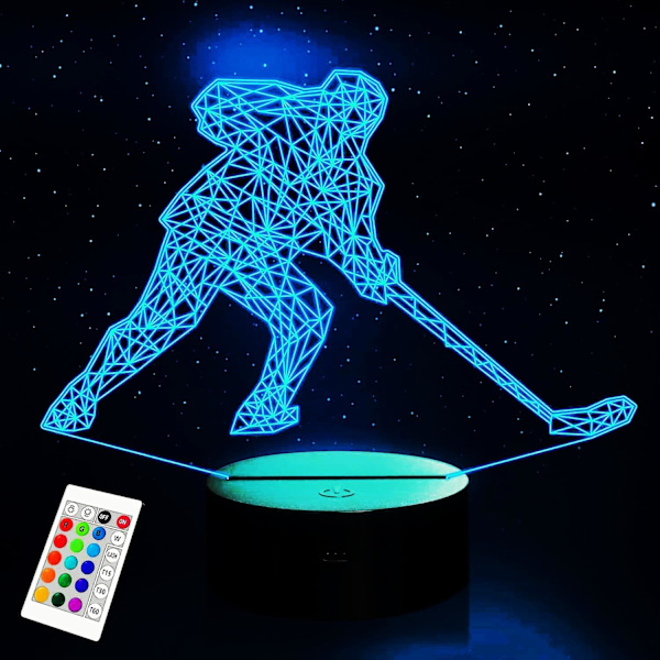 3D Ishockey Spiller Natlys Lampe Illusion 16 Farveskiftende Bordskrive Dekoration Lamper Gave Akryl Flad ABS Base USB Kabel Legetøj