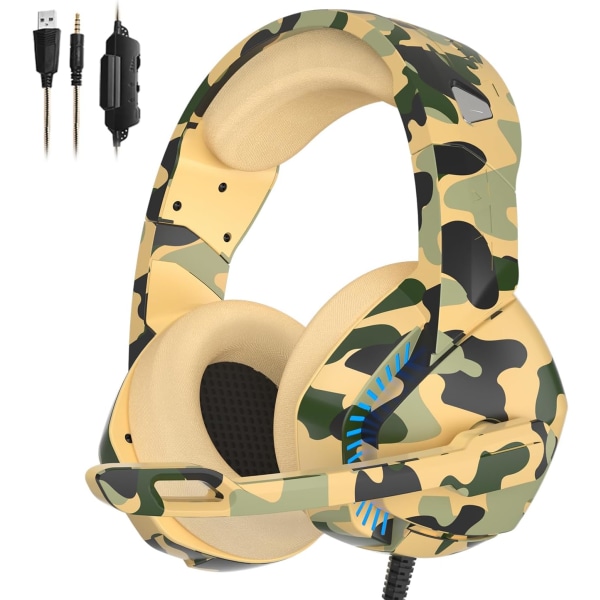 PS4 Gaming Headset med 7.1 Surround Sound, PC Headset med støjreducerende mikrofon og LED-lys, H3 Over Ear-hovedtelefoner til Nintendo Switch, PS5, Xbox O Yellow