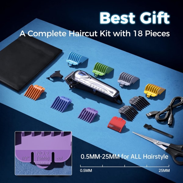 Hair Clippers for Men&Women, 5 Hours Cordless Hair Cutting Kit with 10 Combs, LED Display, Low Noise Professional Beard Trimmer Barber Clippers Hair