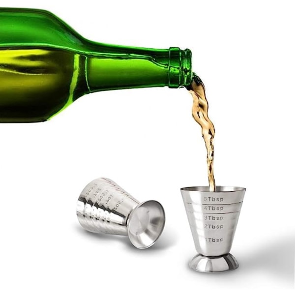 Ruostumattomasta teräksestä valmistettu mittalasi, keittiökohtainen mittalasi 2,5 unssia, 75 ml, 5 ruokalusikallista, cocktail-pidike, 1 pakkaus 2