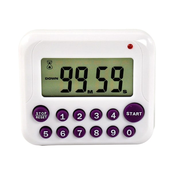 Hvid digital køkken timer magnetisk nedtælling op madlavning timer ur med magnet bag og klip, høj alarm, stort display minutter og sekunder direkte