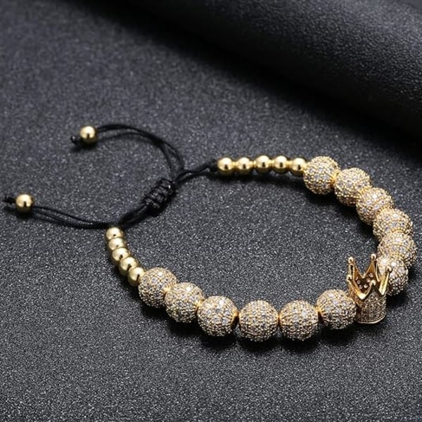 Luksuriøse CZ Imperial Crown Flettede Kobberarmbånd med 8 mm Micro Pave Cubic Zirconia Perler Pulseira Bangle Charm Smykker til Mænd