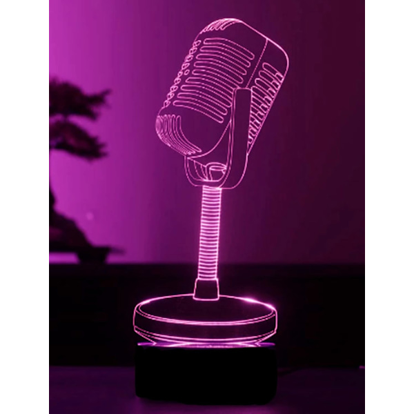 3D Mikrofon Natlampe Illusion Natlampe 7 Farveskiftende Berøringskontakt Borddekoration Lamper Gave Akryl Flad ABS Base USB Kabel Legetøj