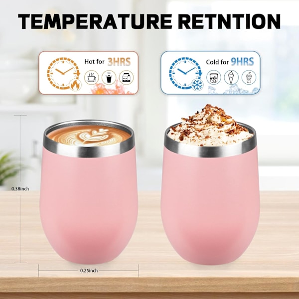 12OZ ruostumattomasta teräksestä valmistettu viinitumbler kannella. Varreton kaksinkertainen seinäeristetty viinitumbler. Viinilasi sopii erilaisiin tilanteisiin, juhliin Light Pink 6 PCS