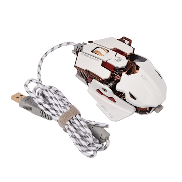 LUOM Ergonomisk USB-kabelansluten spelmus 10 programmerbara knappar Justerbar DPI LED-ljus Vit
