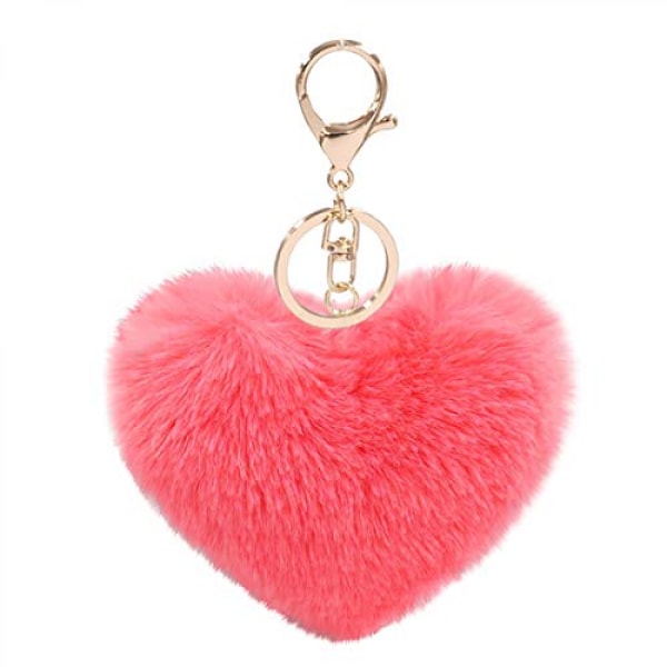 Kvinders hjerte Puffball nøglering imiteret pels Pom Pom nøgleholder taske tilbehør nøglering rygsæk charms til piger--vandmelon rød