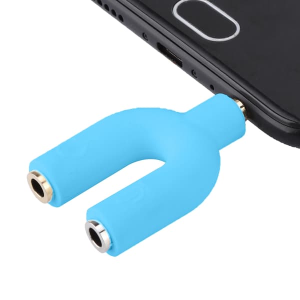 2-i-1 headsetmikrofon U-type 3,5 mm lydkonverteradapter hodetelefon splitter (blå)