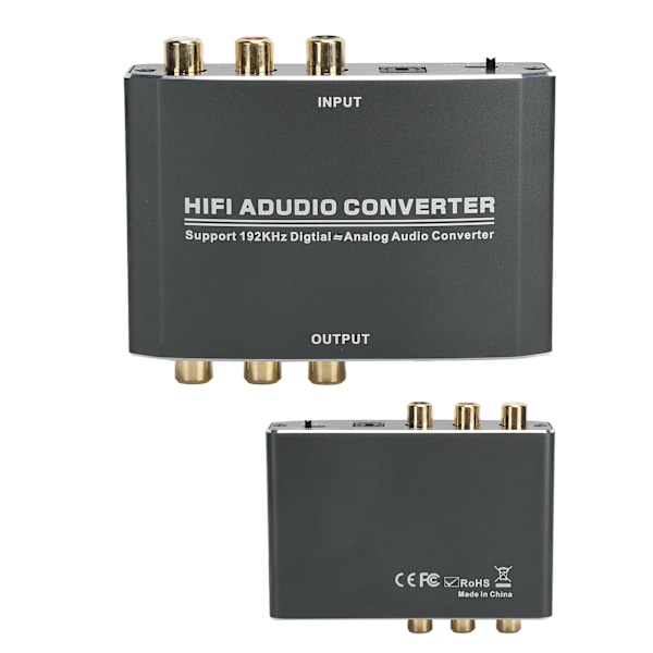 Audiokonverter Digital til Analog Adapter Fiber Koaksial R/L Interkonvertering T‑610 100‑240VAU Plugg