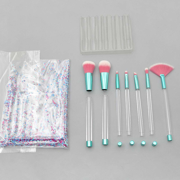 7-delt glitrende sminkebørste-sett DIY kvikksandhåndtak sminkebørste for foundationpudder concealer blush med tomt håndtak sandbørster（stil 1）