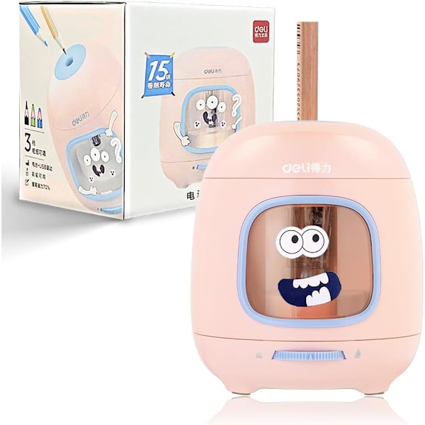 Elektrisk blyantspidser, 5000 gange for klinge, udskiftelig klinge, 3 års garanti, batteri/2A USB-drevet, egnet til 6-8 mm, Extr pink