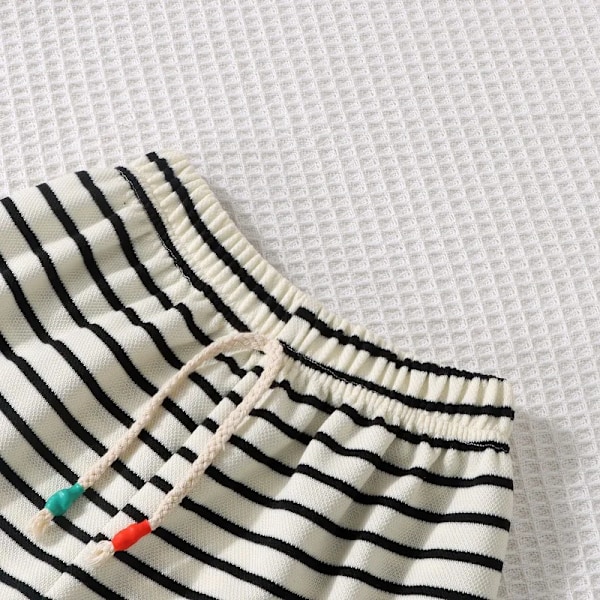 Mote Barn Kort Erme Shorts Sett Sommer Barneklær Gutter Baby Bomull T-skjorte Bukse Antrekk Svart og Hvit Stripe 150cm