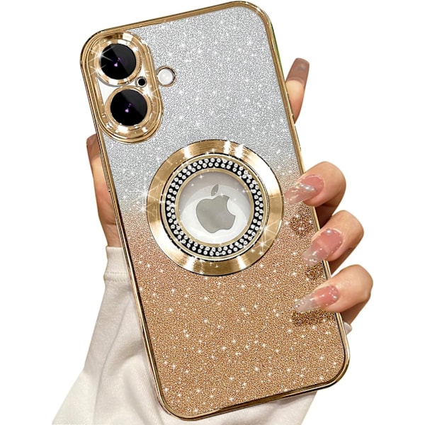 Misscase for iPhone 16 Magnetisk Glitter Deksel Kompatibelt med MagSafe, Full Beskyttelse Slankt Støtsikkert Anti-ripe Deksel med Kamera L gold