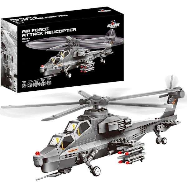 Hyökkäyshelikopteri Ilmavoimien Rakennuspalikkasarja – 272-osainen Helikopterin Rakennuslelusarja – Rakennuspalikka Lentokonelelu Yli 10-vuotiaille Lapsille ja Aikuisille