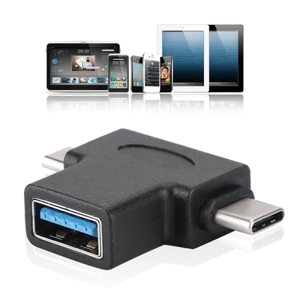 2-i-1 USB3.0-hona till Micro USB-hane och TypE C (USB-C) hane OTG-adapter