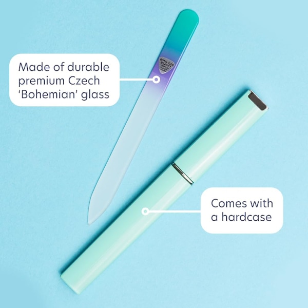 Bona Fide Beauty Tjekkisk Glas Neglefil med Etui, Pastelgrøn Violet Premium Krystal Neglefil til Naturlige Negle. Negleplejeværktøj Gi