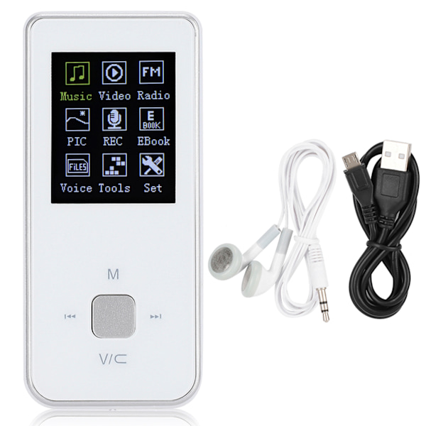 Spegelsurface Ultratunn 1,8 tum färgskärm MP3-spelare Mini Plug Card Video MP4Vit