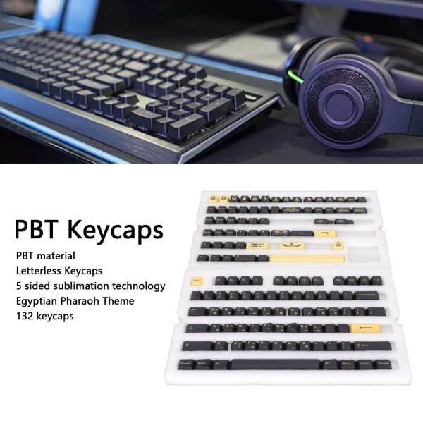 PBT Keycaps 132 Keys Letterless Cherry Højde Egyptisk Farao-tema DIY Dekorative Gaming Keycaps til mekanisk tastatur