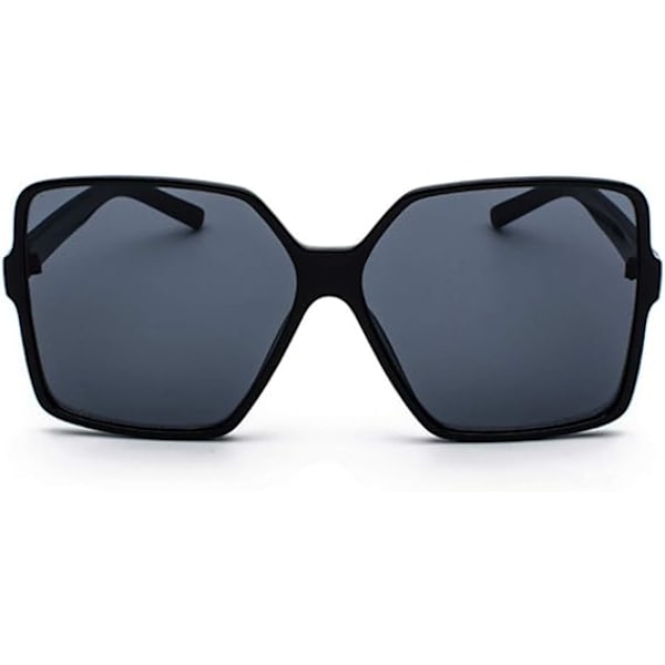 Oversized firkantede solbriller til kvinder, store brede modebriller til mænd, UV-beskyttelse, unisex Black Frame Black Lens