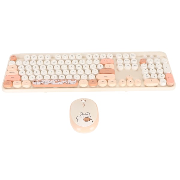 Langaton näppäimistö ja hiiri -yhdistelmä, ihana langaton retro pyöreä näppäinhattu näppäimistö 1600 DPI optinen hiiri Windowsille OS X:lle Beige