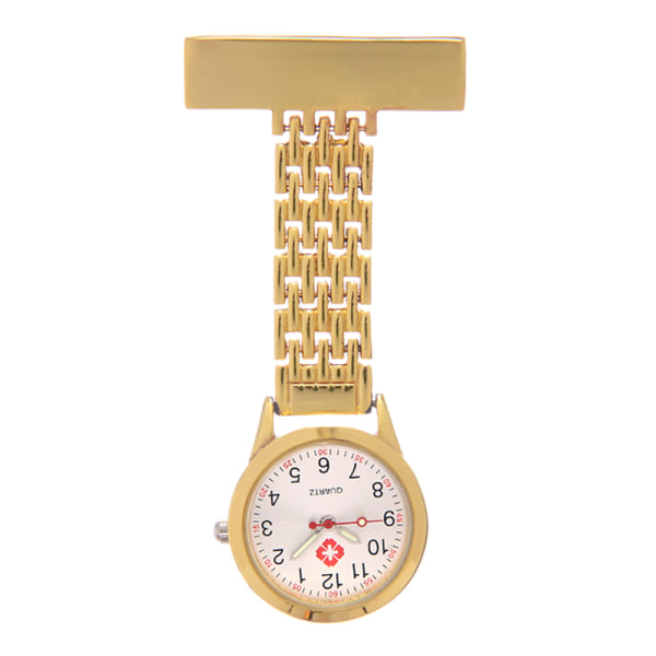 Gylden rustfritt stål Fob Watch Analog Quartz Sykepleier Klokke Hengende Lapel Watch Pin on Lommeklokke