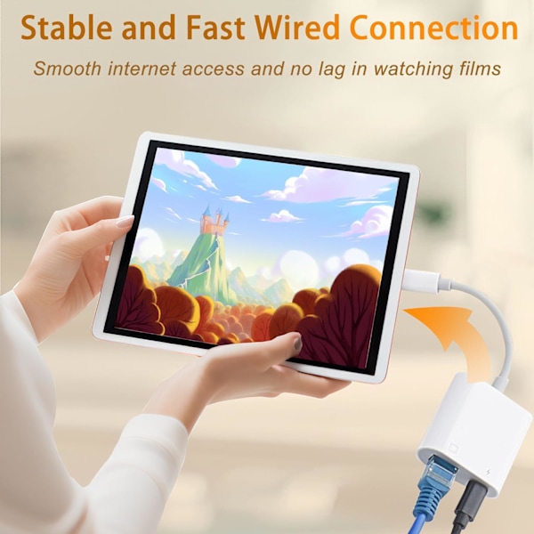 Lightning till Ethernet-adapter med laddning, [Apple MFi-certifierad] RJ45 till Lightning Ethernet LAN-nätverksadapter, stöder 100 Mbps höghastighetsethernet