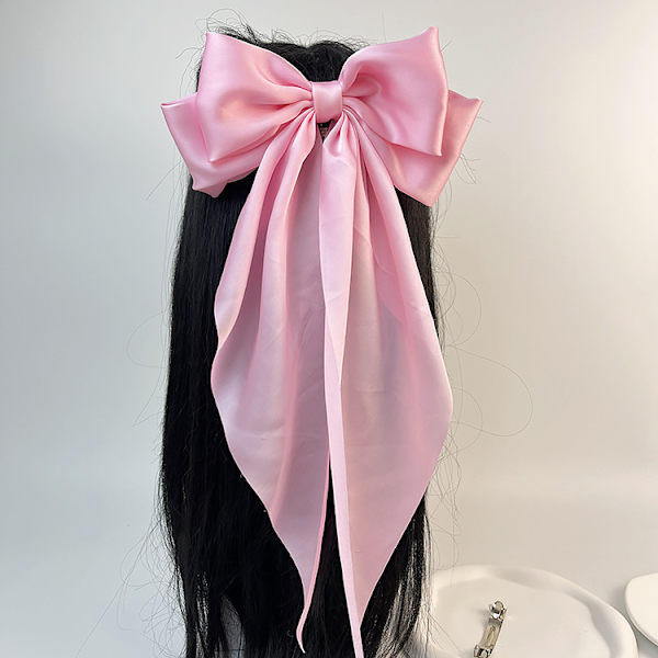 Stor sløjfebåndshårklemme Ny High-end Sense Baghovedklemme Satinspænde Klemme Light Pink