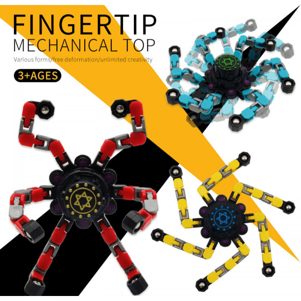 Fidget Spinner Cool Design Fidget Toy Kreativ transformerbar fingerspids gyro Spinner mech Kædeleje Funy Dekompression Anti-Angst (Gul)