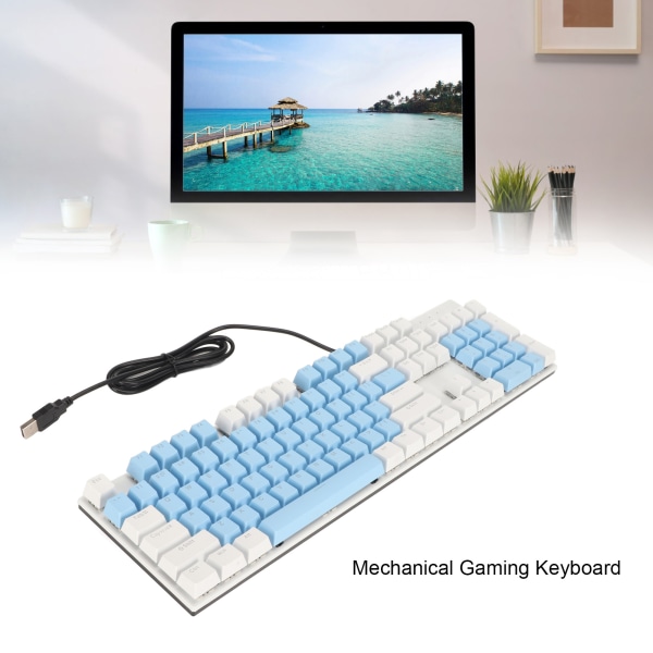 104 taster mekanisk spilltastatur 28 bakgrunnslysmoduser Blå bryter Plug and Play RGB kablet datamaskintastatur for Windows for Linux Blue White